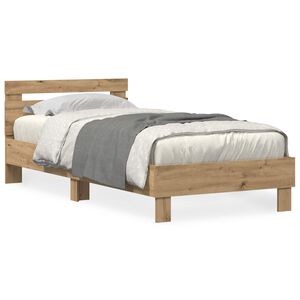 vidaXL Bettrahmen mit LED Artisan-Eiche 100 x 200 cm Holzwerkstoff