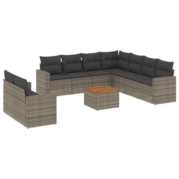 vidaXL 10-tlg. Garten-Sofagarnitur mit Kissen Grau Poly Rattan