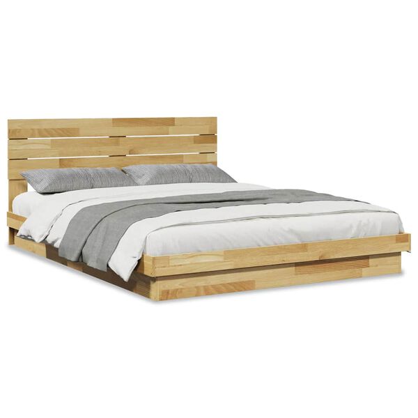 vidaXL Massivholzbett mit Kopfteil ohne Matratze 135x190 cm Eichenholz