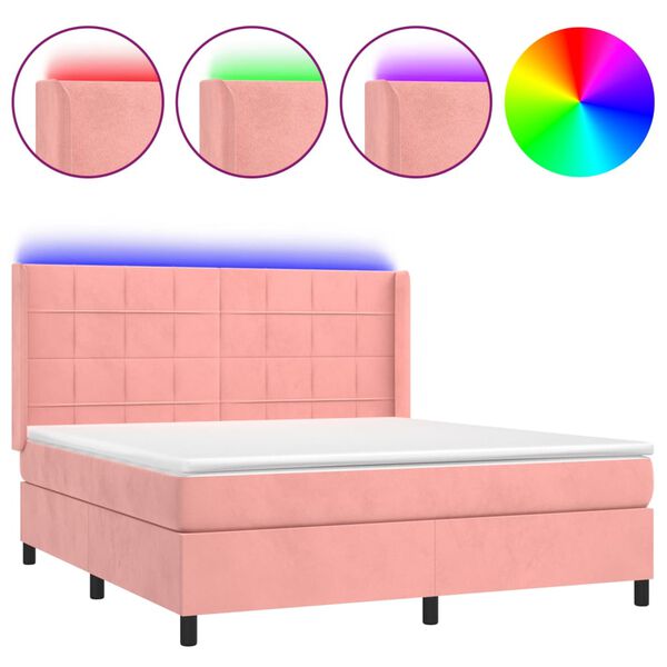 vidaXL Boxspringbett mit Matratze & LED Rosa 180x200 cm Samt