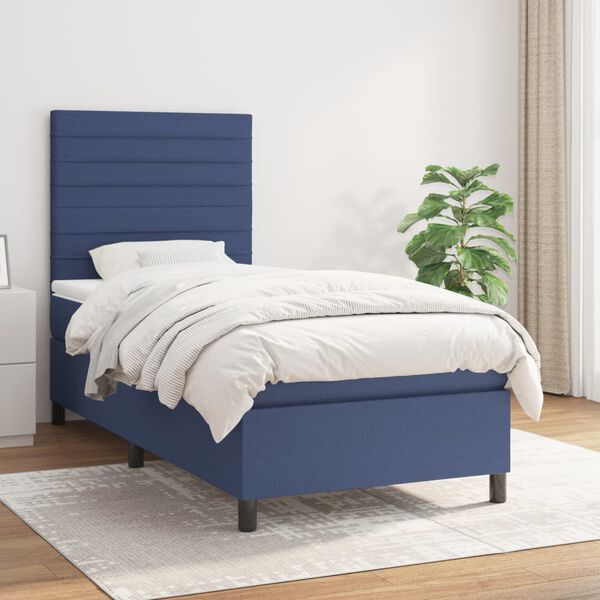 vidaXL Boxspringbett mit Matratze Blau 90x200 cm Stoff