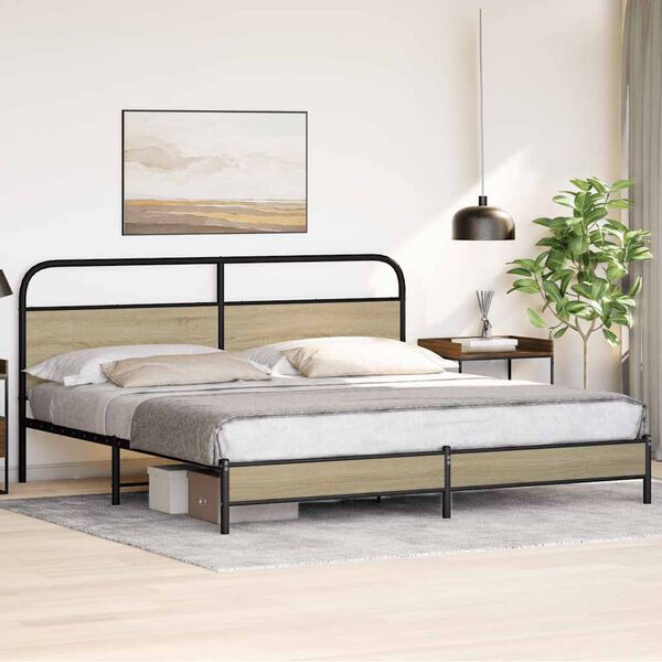 vidaXL Metallbett ohne Matratze Sonoma-Eiche 180x200 cm