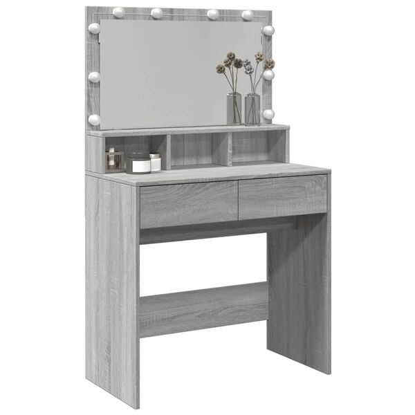 vidaXL Schminktisch mit LED-Beleuchtung Grau Sonoma 80x41x134,5 cm
