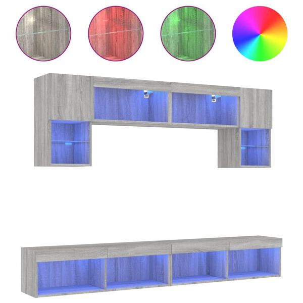 vidaXL 6-tlg. Wohnwand mit LED-Beleuchtung Grau Sonoma Holzwerkstoff