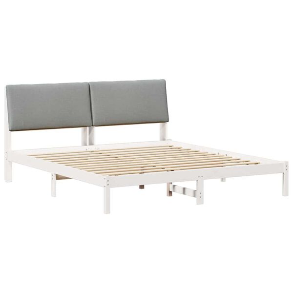 vidaXL Bettgestell Wei&szlig; und Hellgrau 200 x 200 cm Massivholz Kiefer