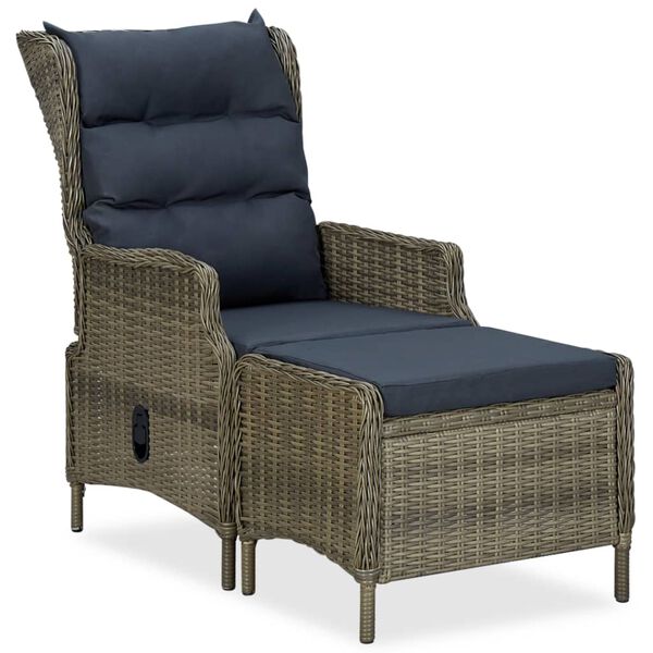 vidaXL Verstellbarer Gartensessel mit Fu&szlig;hocker Poly Rattan Braun