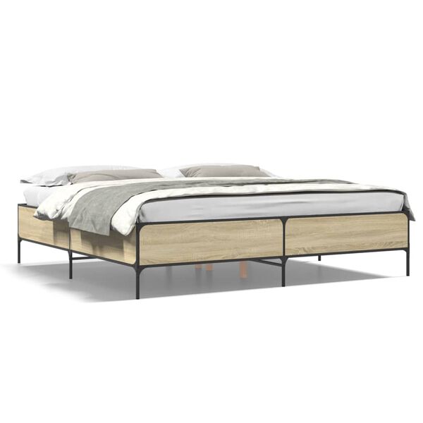 vidaXL Bettgestell Sonoma-Eiche 180x200 cm Holzwerkstoff und Metall