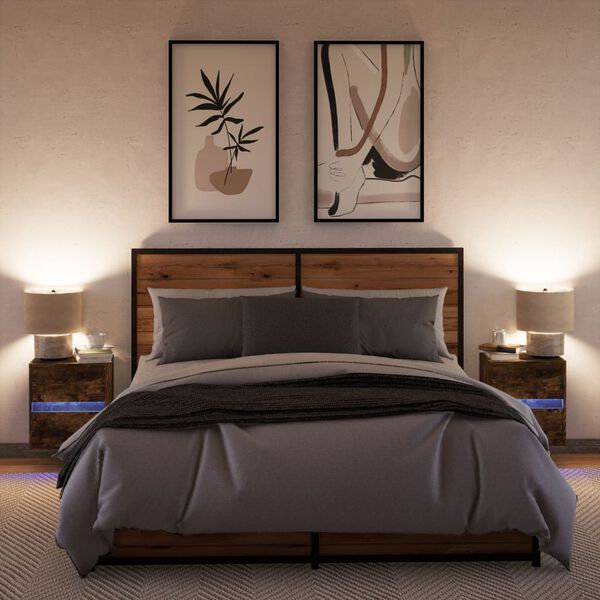 vidaXL Wand-Nachttische mit LED-Leuchten 2 Stk. R&auml;uchereiche
