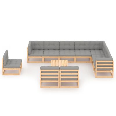 vidaXL 11-tlg. Garten-Lounge-Set mit Kissen Kiefer Massivholz