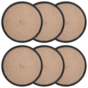vidaXL Jute Platzsets 6 pcs Nat&uuml;rlich und Schwarz &Oslash; 30 cm