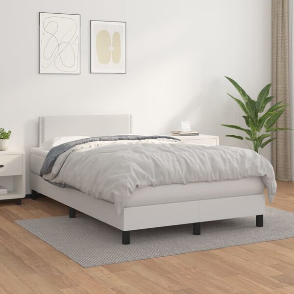 vidaXL Boxspringbett mit Matratze Wei&szlig; 120x200 cm Kunstleder