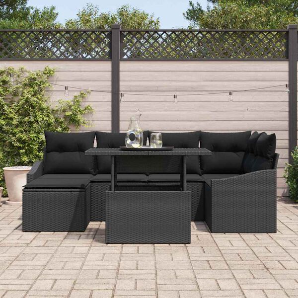 vidaXL Garten-Sofa-Set mit Kissen 7 pcs Schwarz