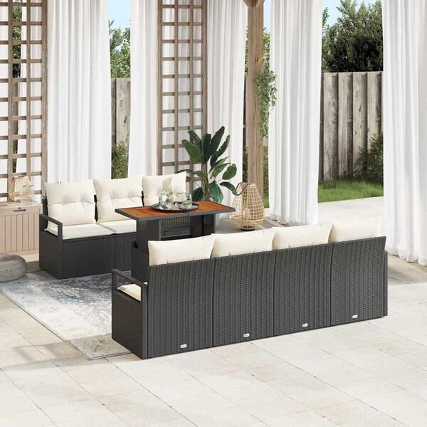 vidaXL Garten-Sofa-Set mit Kissen mit Kissen 8 pcs Schwarz und Creme