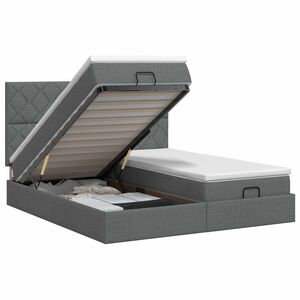 vidaXL Ottoman Bett mit Matratze mit Kopfteil 2 Stk. Dunkelgrau Stoff