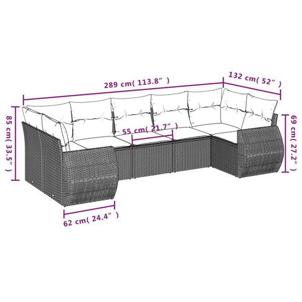 vidaXL 7-tlg. Garten-Sofagarnitur mit Kissen Beige Poly Rattan