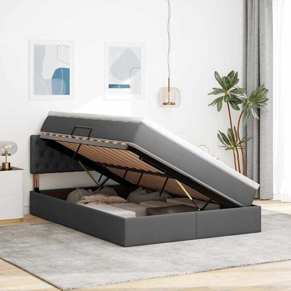vidaXL Aufbewahrungsbett mit Matratze Dunkelgrau 140 x 190 cm