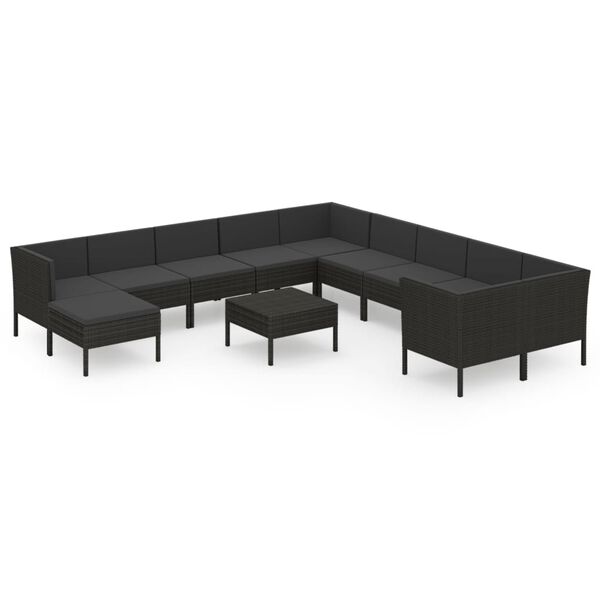 vidaXL 12-tlg. Garten-Lounge-Set mit Auflagen Poly Rattan Schwarz