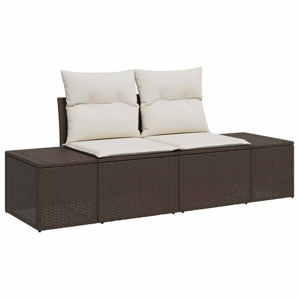vidaXL Garten-Sofa-Set mit Kissen mit Speicher 6 pcs Braun und Creme