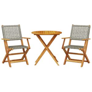 vidaXL 3-tlg. Bistro-Set Grau Poly Rattan und Massivholz
