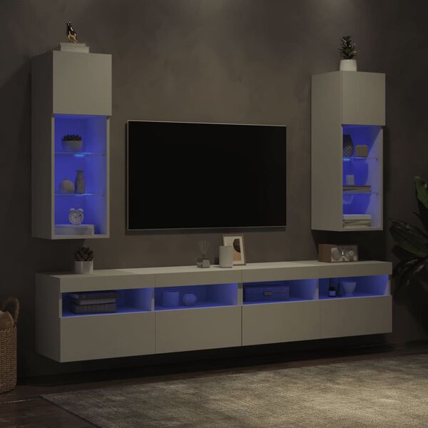 vidaXL TV-Schr&auml;nke mit LED-Leuchten 2 Stk. Wei&szlig; 30,5x30x90 cm