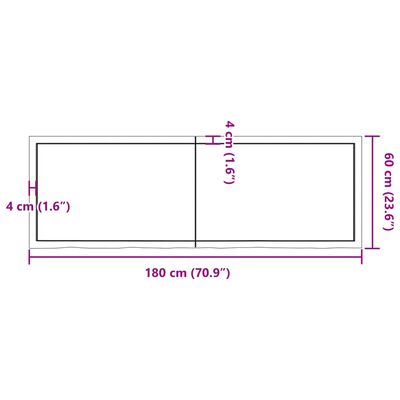 vidaXL Waschtischplatte 180x60x(2-6) cm Massivholz Unbehandelt