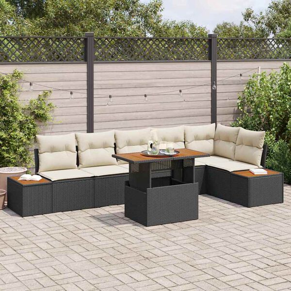 vidaXL Garten Essgruppe mit Kissen 7 pcs Schwarz und Beige