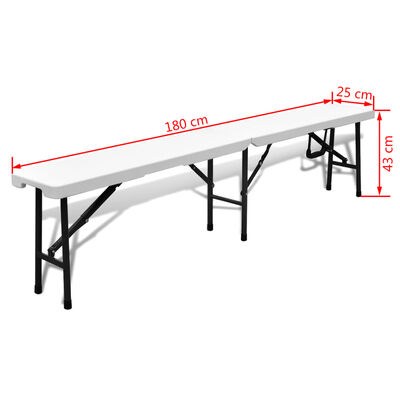 vidaXL Klappbarer Gartentisch mit 2 Bänken HDPE 180 cm Weiß