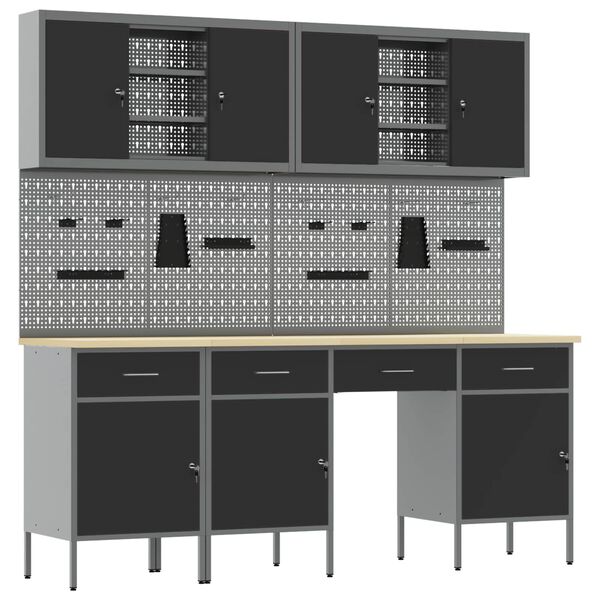 vidaXL Werkbank mit Speicher 10 pcs Schwarz Ingenieure Holz und Stahl