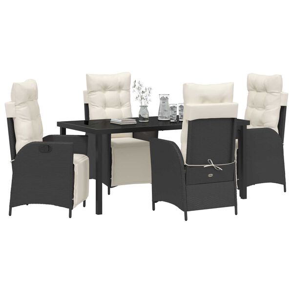 vidaXL Garten Essgruppe mit Kissen 5 pcs Schwarz Poly-Rattan
