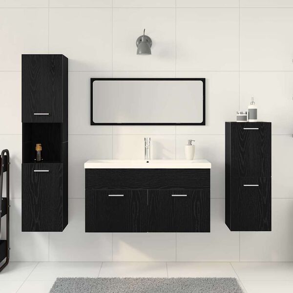 vidaXL Badezimmerm&ouml;bel-Set 4 pcs Schwarz Eichen-Optik Holzwerkstoff
