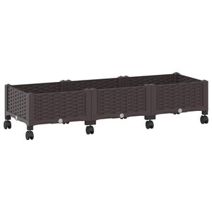 vidaXL Gartenpflanzer mit R&auml;dern Braun 120 x 40 x 29 cm PP