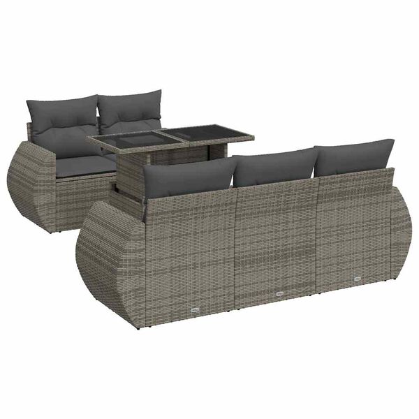 vidaXL 6-tlg. Garten-Sofagarnitur mit Kissen Grau Poly Rattan