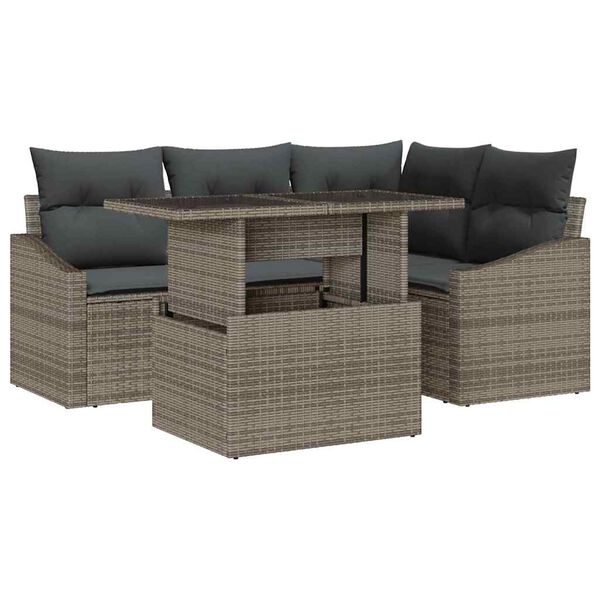 vidaXL Garten-Sofa-Set mit Kissen mit Speicher mit Kissen 5 pcs Grau