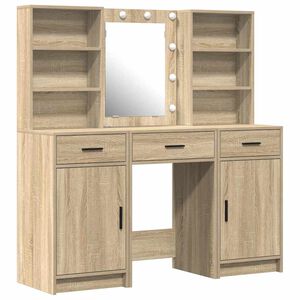 vidaXL Schminktischset mit LED 3 pcs Sonoma-Eiche Holzwerkstoff
