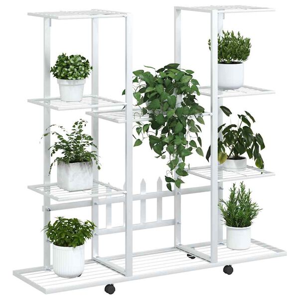 vidaXL Blumenst&auml;nder mit Rollen 94,5x24,5x91,5 cm Wei&szlig; Eisen