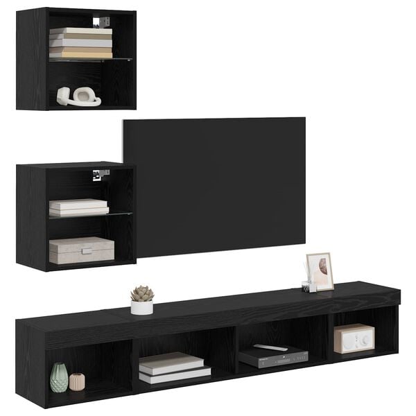vidaXL TV Wand Einheiten mit LED mit LED 5 pcs Schwarz Eichen-Optik