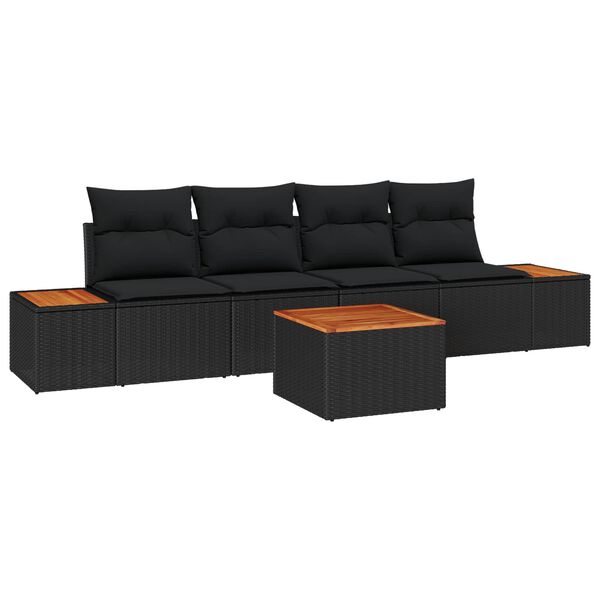 vidaXL Gartensofa-set mit Kissen 5 pcs Schwarz Poly Rattan