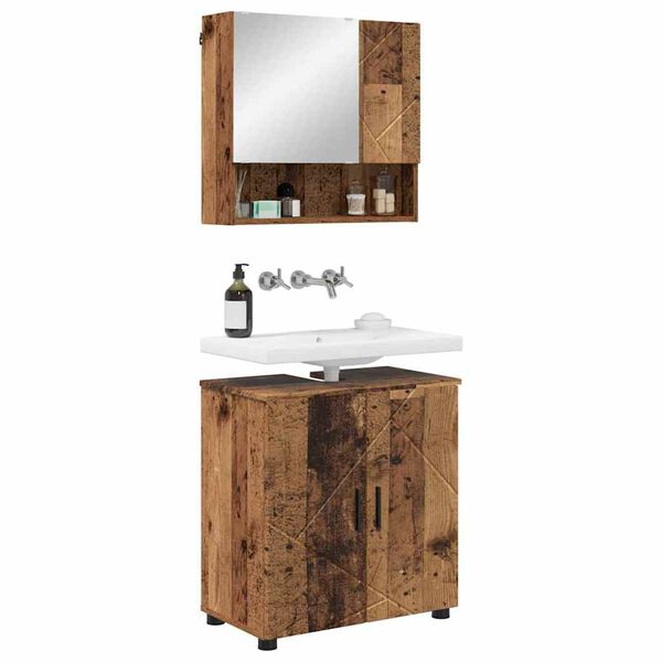 vidaXL Badezimmerm&ouml;bel-Set 2 pcs Altholz Holzwerkstoff & Metall