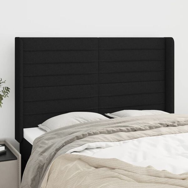 vidaXL Kopfteil mit Ohren Schwarz 147x16x118/128 cm Stoff
