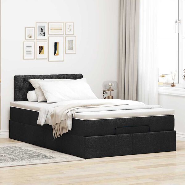 vidaXL Ottoman-Bett mit Matratze Schwarz 120x190 cm Stoff