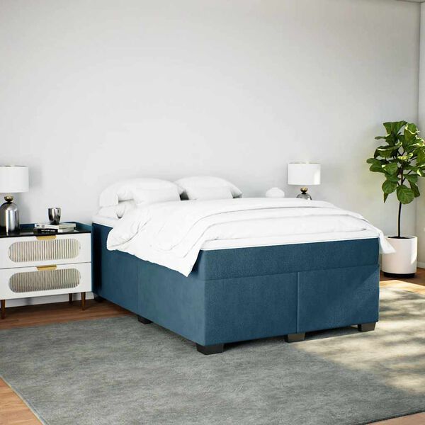 vidaXL Boxspringbett mit Matratze Dunkelblau 140x190 cm Samt