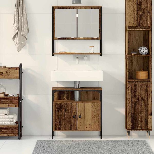 vidaXL Badezimmerm&ouml;bel-Set mit Regal mit T&uuml;r 2 pcs Braun Holzwerkstoff