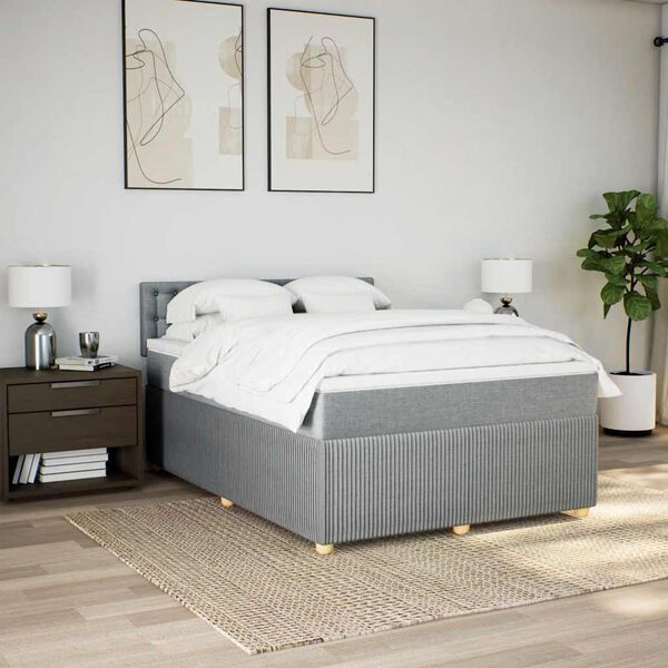 vidaXL Boxspringbett mit Matratze Hellgrau 140x190 cm Stoff