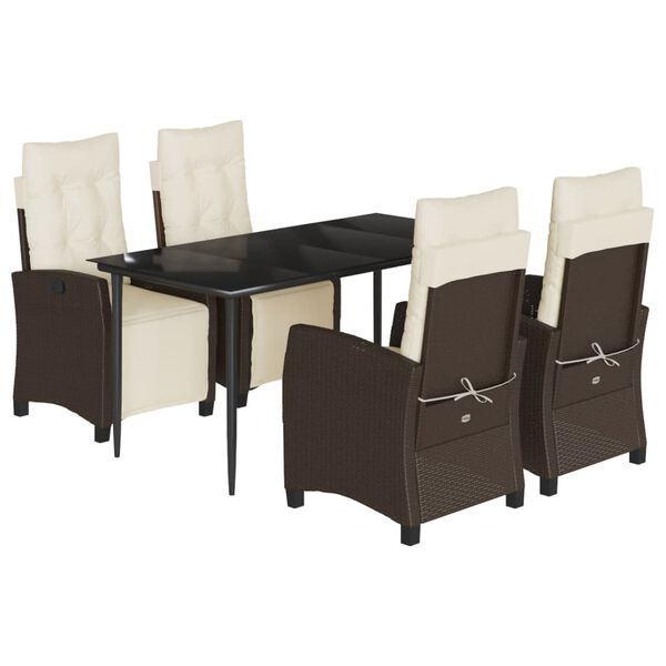 vidaXL 5-tlg. Garten-Essgruppe mit Kissen Braun Poly Rattan