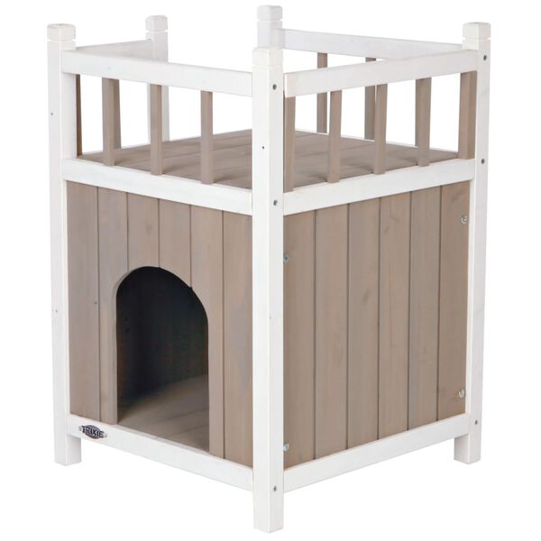 TRIXIE Natura Katzenhaus mit Balkon Grau und Wei&szlig;
