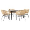vidaXL 5-tlg. Garten-Essgruppe mit Kissen Braun Poly Rattan Glas