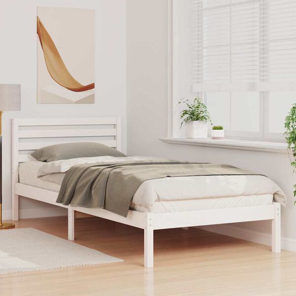 vidaXL Bettrahmen mit Kopfteil Wei&szlig; 80 x 210 cm Massives Kiefernholz