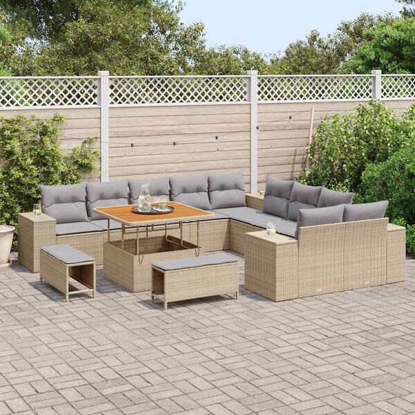vidaXL Gartensofa-set mit Kissen 13 pcs Beige und Hellgrau Poly-Rattan