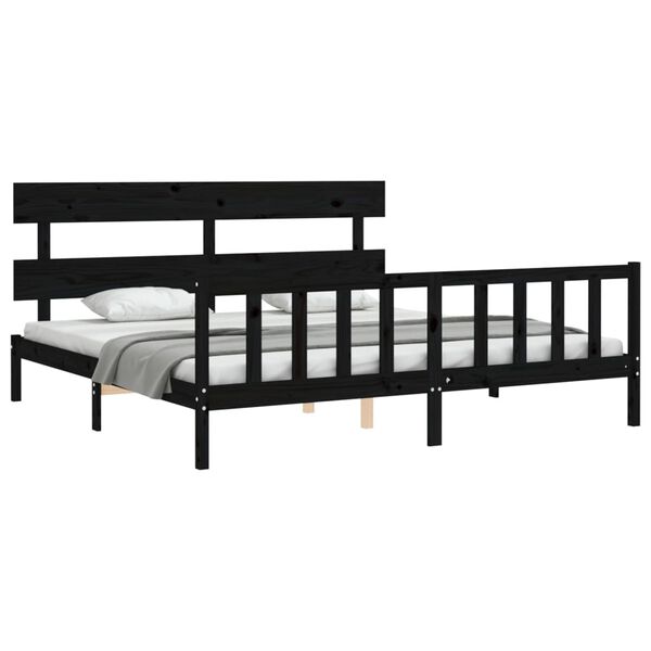 vidaXL Massivholzbett mit Kopfteil Schwarz 200x200 cm