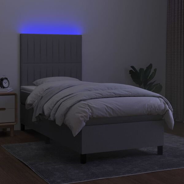 vidaXL Boxspringbett mit Matratze & LED Hellgrau 90x190 cm Stoff